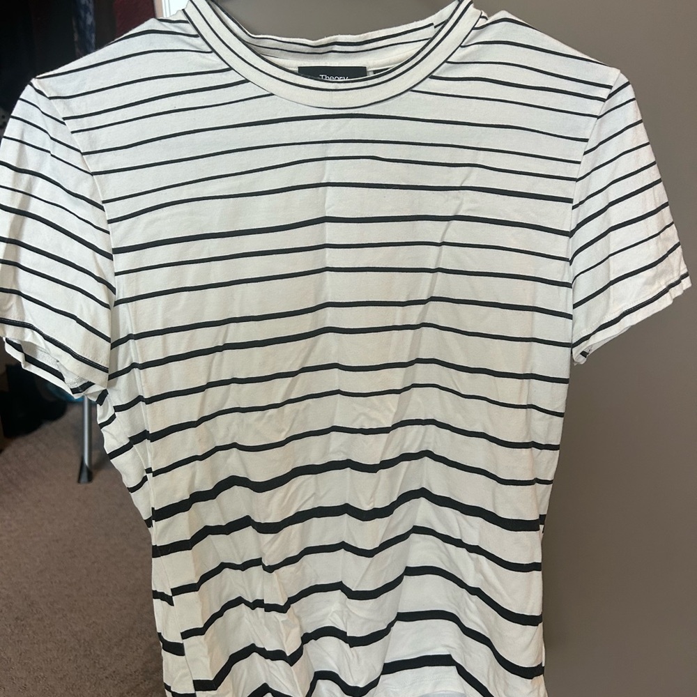Theory Black and White Striped Top